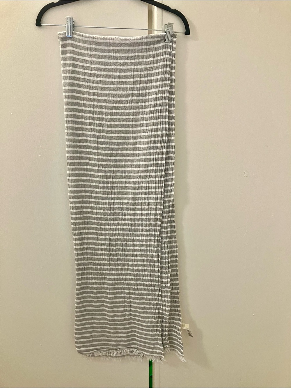 Eileen Fisher Italy Long Scarf Wrap Gray White Stripe Recycled Cotton Gauze